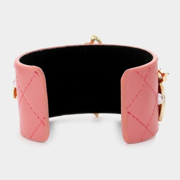 Barbie Pink Pearl Accent HoneyBee Rhinestone Crystal accent  Cuff Bracelet - Picture 2 of 2